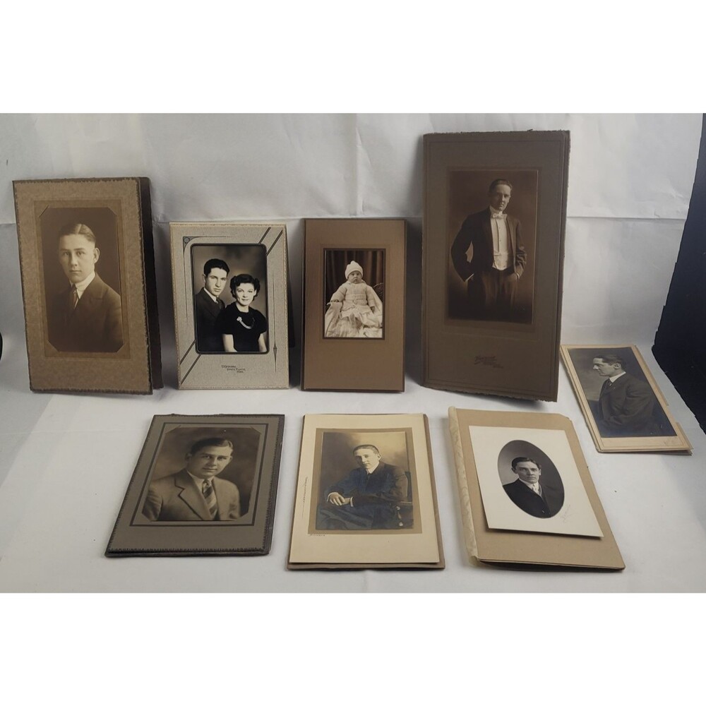 Lot Of 8 Antique Cardboard Mounted Studio Photographs People